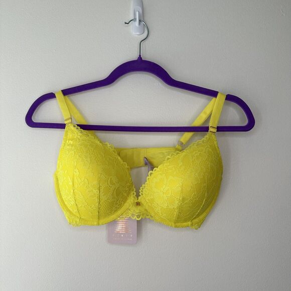 Savage X Fenty Women Size 36D D Bra Floral Lace Push Up Yellow Neon Y2K Brat - Picture 15 of 15